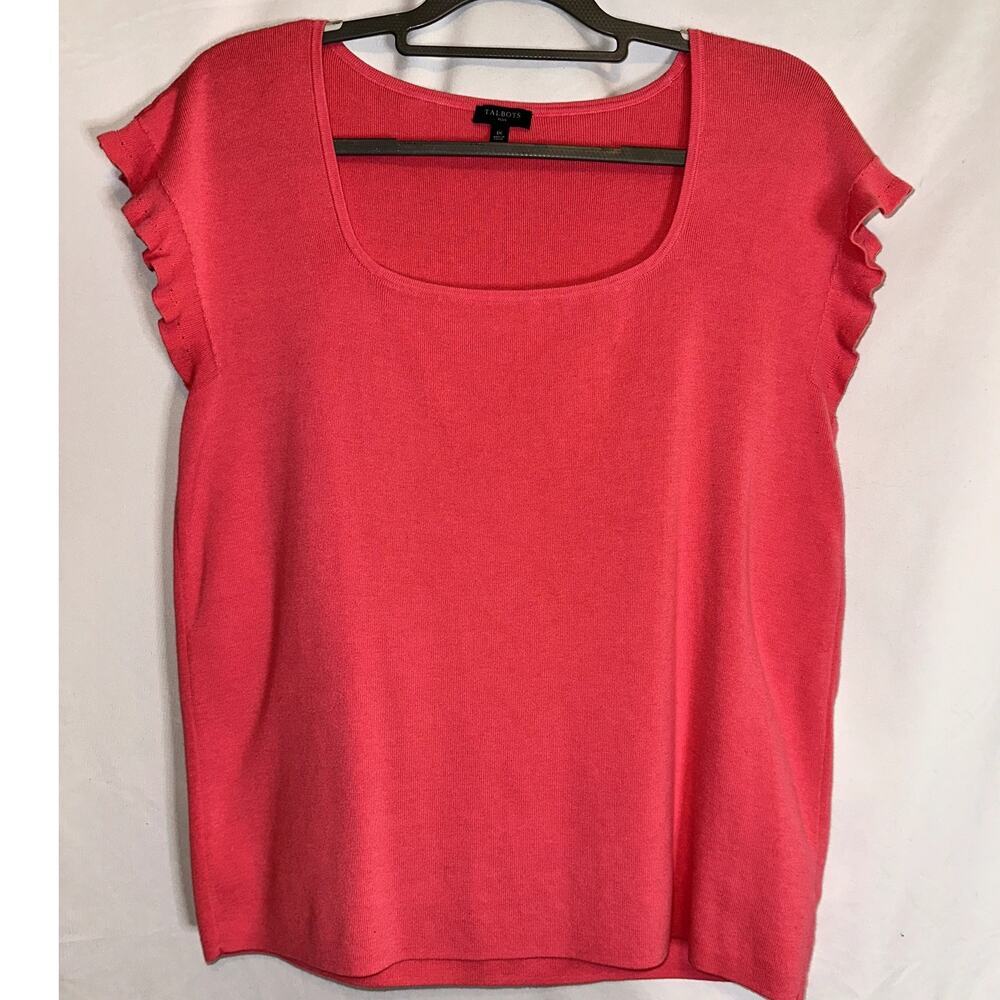 Talbots Plus Pink Scoop Square Neck Ruffle Cap Sleeve Sweater Size 1X